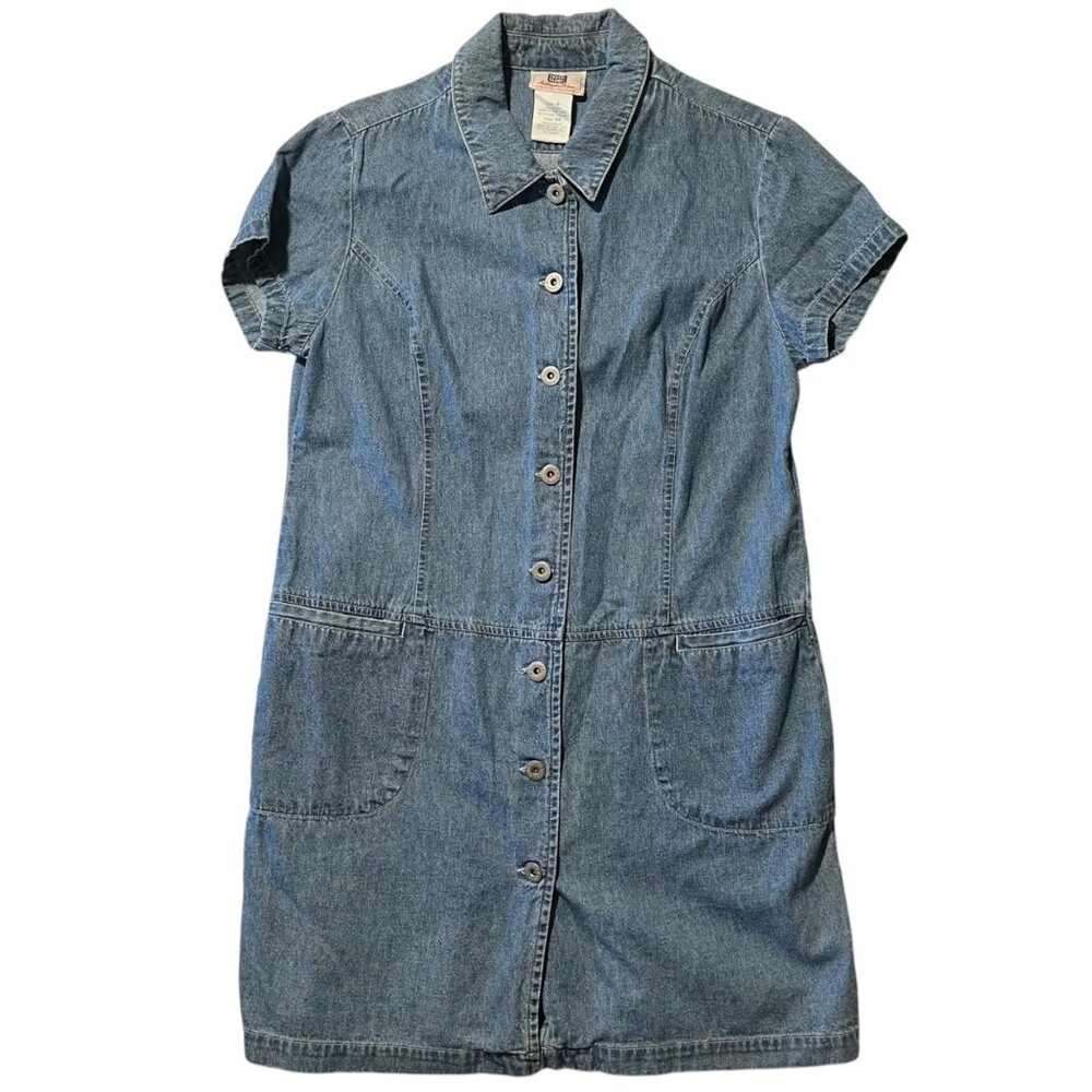 Vintage Faded Glory Women's 8 Button‎ Down Denim Dress Knee Length Casual Cotton
